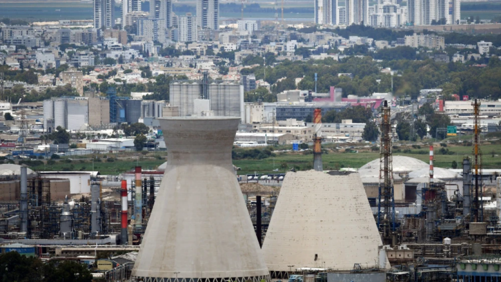 A view of the water cooling towers at the Haifa oil refinery on June 12, 2020, after one of them collapsed. Photo by Meir Vaknin/Flash90.