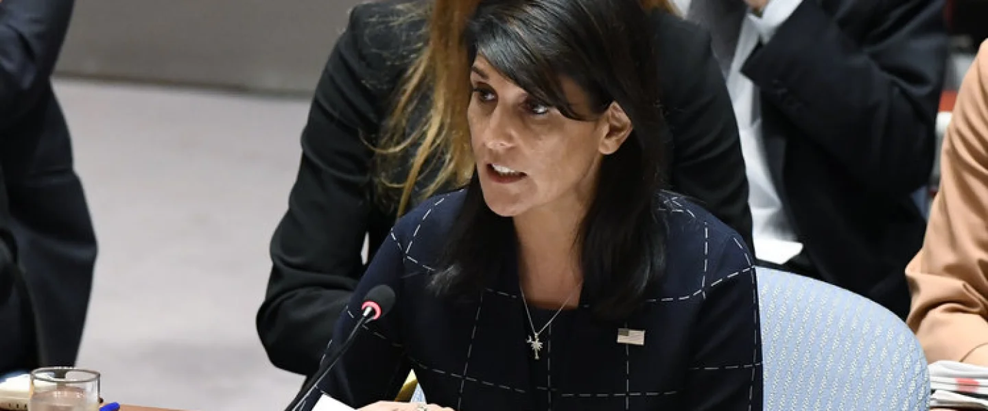 U.S. Ambassador to the United Nations Nikki Haley addresses a U.N. Security Council meeting on the situation in Syria, Sept. 27, 2017. Credit: U.N. Photo/Evan Schneider.