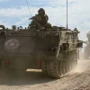 IDF armored and infantry reserve units in military training on the Golan Heights before heading South to the Gaza Strip on Oct. 8, 2023. Photo: Michael Giladi/Flash90