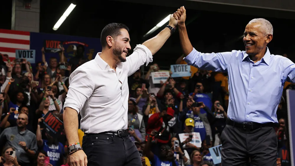 Former President Barack Obama stands with Democratic candidate for Senate Dr. Abdul El-Sayed during a “Get Out the Vote" rally in Detroit on Oct. 24, 2026. Photo by Spencer Platt/Getty Images.