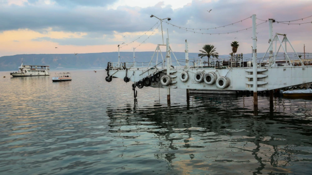 The Sea of Galilee as seen from the beach promenade in the northern Israeli city of Tiberias, on Jan. 30, 2020. Photo by David Cohen/Flash90.