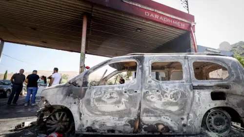 Burned cars in the village of Al-Lubban, next to the Israeli town of Eli. According to Al-Lubban village residents, Israeli Jews attacked the village and burned a gas station and several cars, a day after a terror attack near Eli in which four Israelis were killed. Photo by FLASH90.
