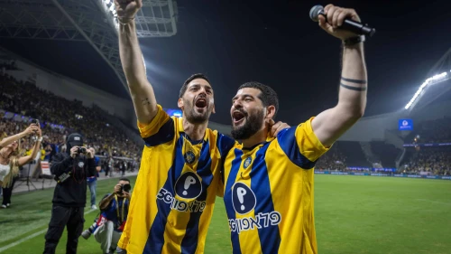 Former hostages, Brothers Gali and Ziv Berman, at the Israeli Premier League match between Beitar Jerusalem and Maccabi Tel Aviv F.C. at the Bloomfield Stadium in Tel Aviv, Nov. 9, 2025. Photo by Oren Ben Hakoon/Flash90.