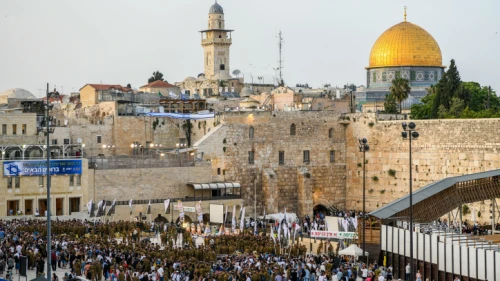 Israeli soldiers from Netzah Yehuda Battalion and family members attend a swearing-in ceremony at the Western Wall in Jerusalem's Old City, on May 17, 2023. Photo by Arie Leib Abrams/Flash90