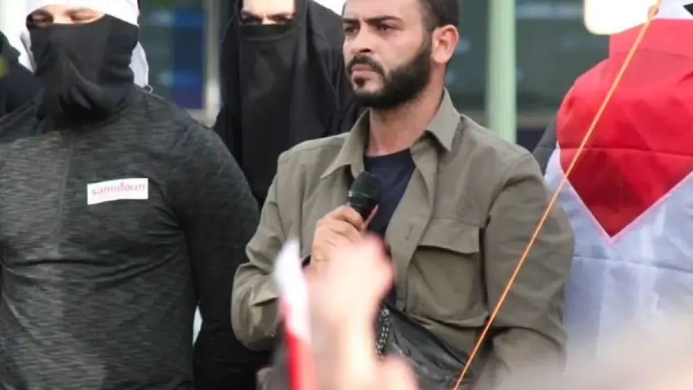 Mohammed Khatib, the E.U. coordinator for Samidoun: Palestinian Prisoner Solidarity Network, calls for the destruction of Israel and the United States at the "March for Return and Liberation" organized in Brussels by Masar Badil, or the Palestinian Alternative Revolutionary Path Movement, Oct. 29, 2022. Source: Masar Badil.