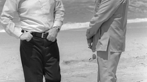 Israeli Prime Minister Yitzhak Rabin and Deputy Prime Minister Yigal Allon, 1977. Credit: Wikipedia/Government Press Office.