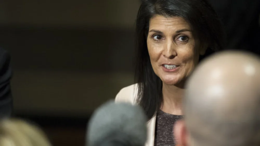 Ambassador Nikki Haley, President Donald Trump’s envoy to the United Nations, speaks to journalists Jan. 31. Haley has been making bold efforts to revitalize America’s support for Israel at the world body, writes columnist Ben Cohen. Credit: UN Photo/Manuel Elias.
