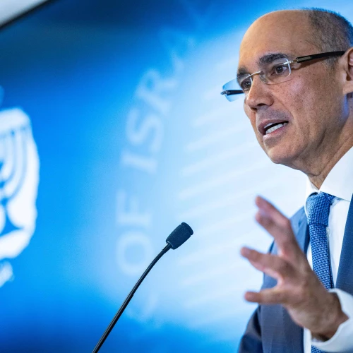 Bank of Israel Governor Amir Yaron speaks during a press conference at the BoI offices in Jerusalem, on Oct. 9, 2024. Photo by Yonatan Sindel/Flash90.
