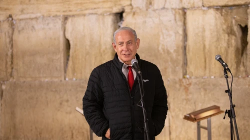 Israeli Prime Minister Benjamin Netanyahu visits the Western Wall in Jerusalem's Old City, Jan. 1, 2022. Photo by Alex Kolomoisky/POOL.