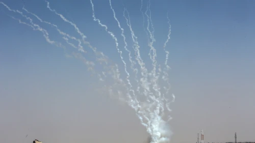 Terrorists fire rockets at Israel from Rafah, in the Gaza Strip, Aug. 7, 2022. Photo by Abed Rahim Khatib/Flash90.
