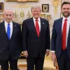 From left, Israeli Prime Minister Benjamin Netanyahu, President Donald Trump and Vice President JD Vance pose for a photo at the White House in Washington on July 28, 2026. Photo by Maayan Toaf/GPO.