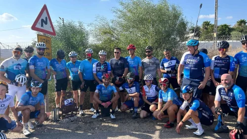 Riders at the memorial set up for Tomer Shpirer near Tzomet Mefalsim, Oct. 5. 2024. Photo: Amelie Botbol.