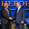 US Ambassador to Israel David Friedman and Prime Minister Benjamin Netanyahu at an event marking one year since the transfer of the US Embassy from Tel Aviv to Jerusalem and announcing the moving of the Ambassador's official residence to Jerusalem, on May 14, 2019. Photo by Yonatan Sindel/Flash90.