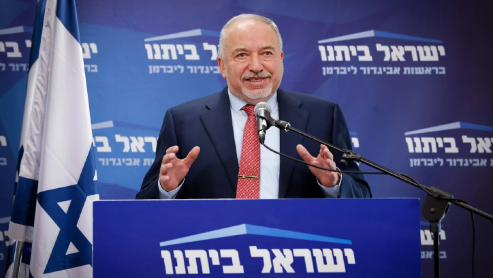Israeli Finance Minister Avigdor Lieberman speaks during a faction meeting at the Knesset, on Feb. 28, 2022. Photo by Olivier Fitoussi/Flash90.