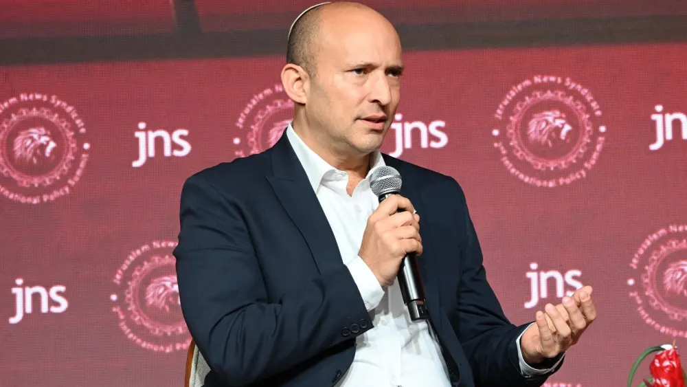 Together (Beyachad) Party chairman and former Israeli Prime Minister Naftali Bennett speaks at the second annual JNS International Policy Summit at the Waldorf Astoria in Jerusalem on June 23, 2026. Photo by Nim Gluckman.