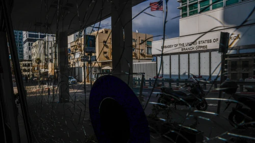 The U.S. Embassy Branch Office in Tel Aviv after a ballistic missile from Iran impacted nearby, causing minor damage, June 16, 2025. Photo by Yehoshua Yosef/Flash90.