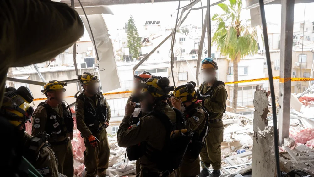 IDF Home Front Command rescue team at a site impacted by an Iranian missile
