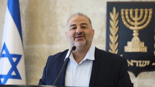 Mansour Abbas, head of the Ra'am Party, leads a faction meeting in the Knesset in Jerusalem on April 19, 2021. Photo by Olivier Fitoussi/Flash90.