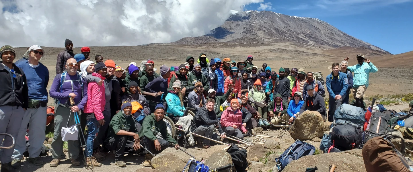 A group shot of some of the 25 participants on the Friends of Access Israel (FAISR) who climbed Mount Kilimanjaro. Credit: Friends of Access Israel.