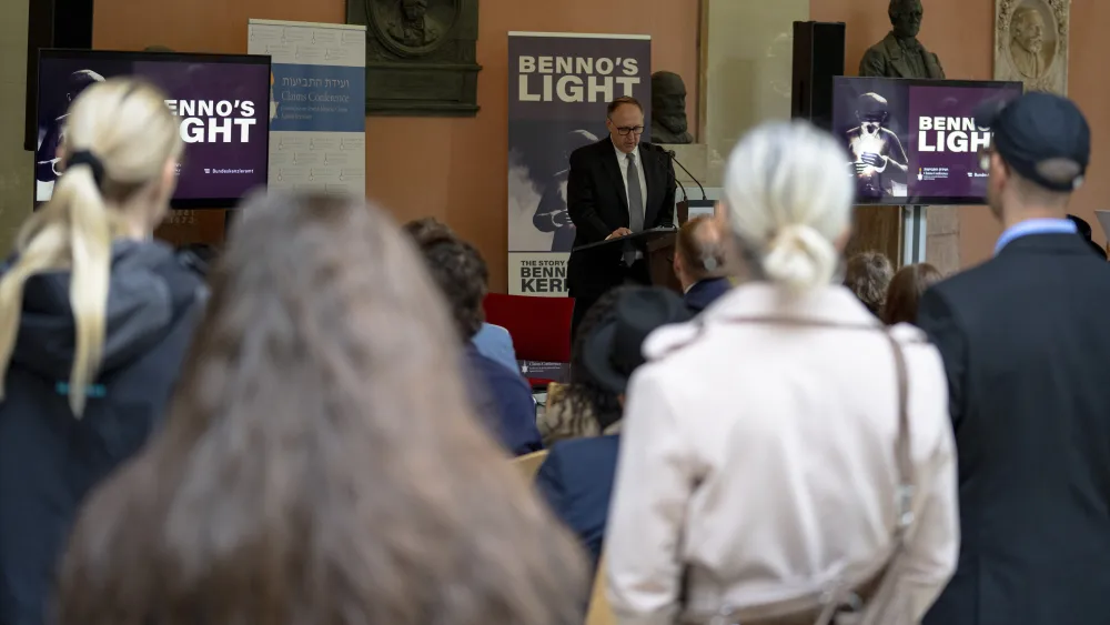 Introducing the launch of “Benno’s Light,” June 2026. Credit: Courtesy of the Claims Conference.