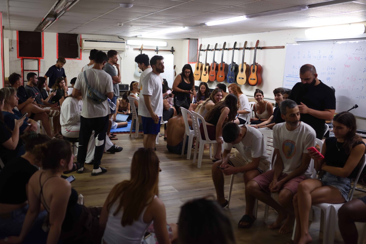 Israeli students take shelter inside a public bomb shelter at the Rupin Academic Centre, north of Tel Aviv, June 17, 2025.Photo by Gili Yaari /Flash90.