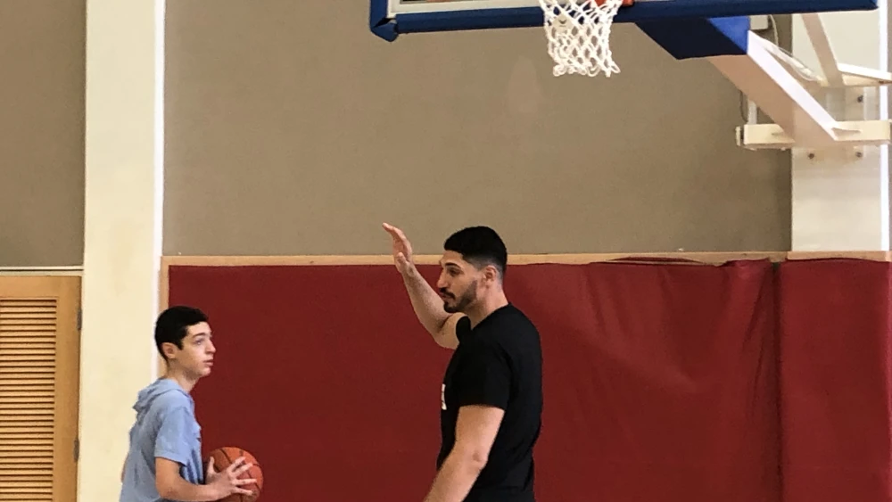 Enes Kanter Freedom at a youth basketball camp in Israel, August 2022. Photo by Josh Hasten.