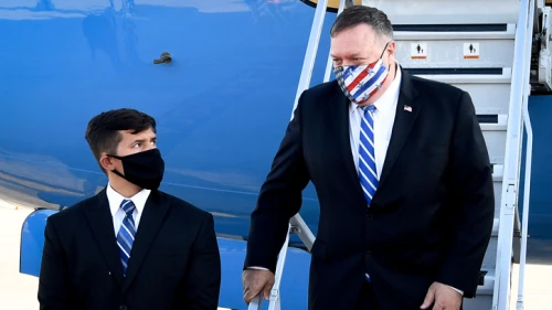 U.S. Secretary of State Mike Pompeo arrives at Ben-Gurion International Airport on Aug. 24, 2020. Courtesy: Matty Stern/U.S. Embassy Jerusalem.
