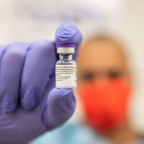 A vial containing Pfizer’s BioNTech COVID-19 vaccine at a vaccination center in Modi’in on Jan. 12, 2021. Photo by Yossi Aloni/Flash90.