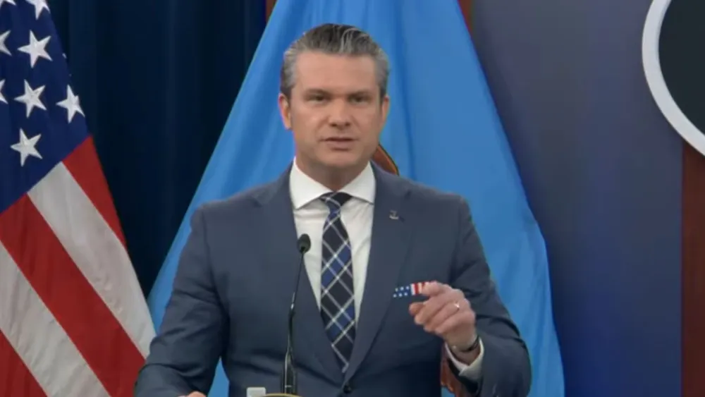 U.S. Secretary of Defense Pete Hegseth speaking before reporters at the Pentagon, March 19, 2026. Credit: YouTube/Fox News.