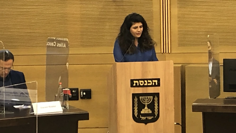 MK Sharren Haskel (New Hope) addressing the Knesset Christian Allies Caucus. Credit: Josh Hasten.