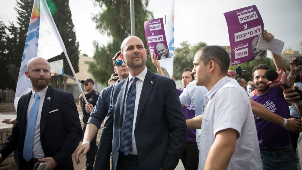 Temporary Minister of Justice and the only gay member of the Likud Party, Amir Ochana, attends the annual Gay Pride Parade in Jerusalem on June 6, 2019. Photo by Noam Revkin Fenton/Flash90.