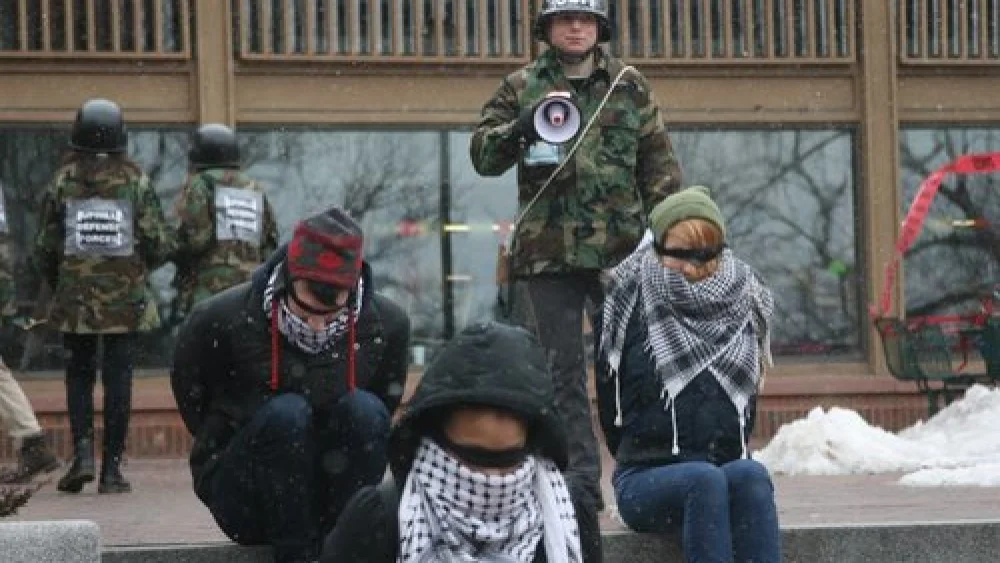 A mock Israeli annexation staged by the Students for Justice in Palestine group at Tufts University in Massachusetts. Source: Facebook.