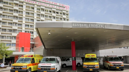 Ambulances outside the Rambam Health Care Campus in Haifa on March 30, 2020. Photo by Yossi Aloni/Flash90.