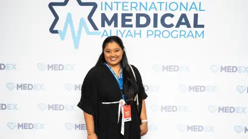 Sharon Stoliar at an aliya fair in Australia last week. Credit: Scott Ehler, October 26, 2025.