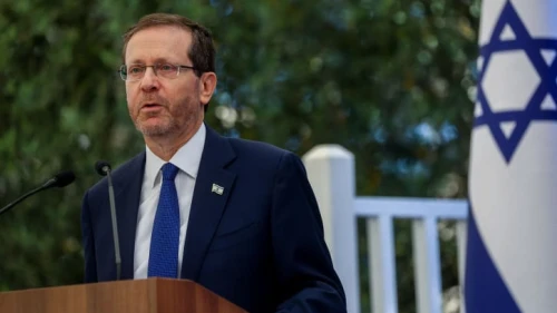 Israeli President Isaac Herzog attends the President's Award for volunteering at the President's Residence in Jerusalem, June 14, 2023. Photo by Noam Revkin Fenton/Flash90