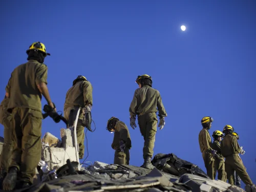 IDF Home Front Command soldiers take part in a drill simulating a building collapse following a chemical missile attack in Jerusalem on Aug. 27, 2012. Photo by Yonatan Sindel/Flash90.