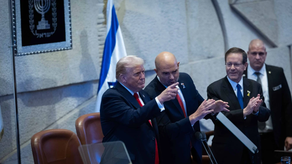 A special plenum session in honor of U.S. President Donald Trump at the Knesset, the Israeli parliament in Jerusalem, Oct. 13, 2025. Photo by Yonatan Sindel/Flash90.