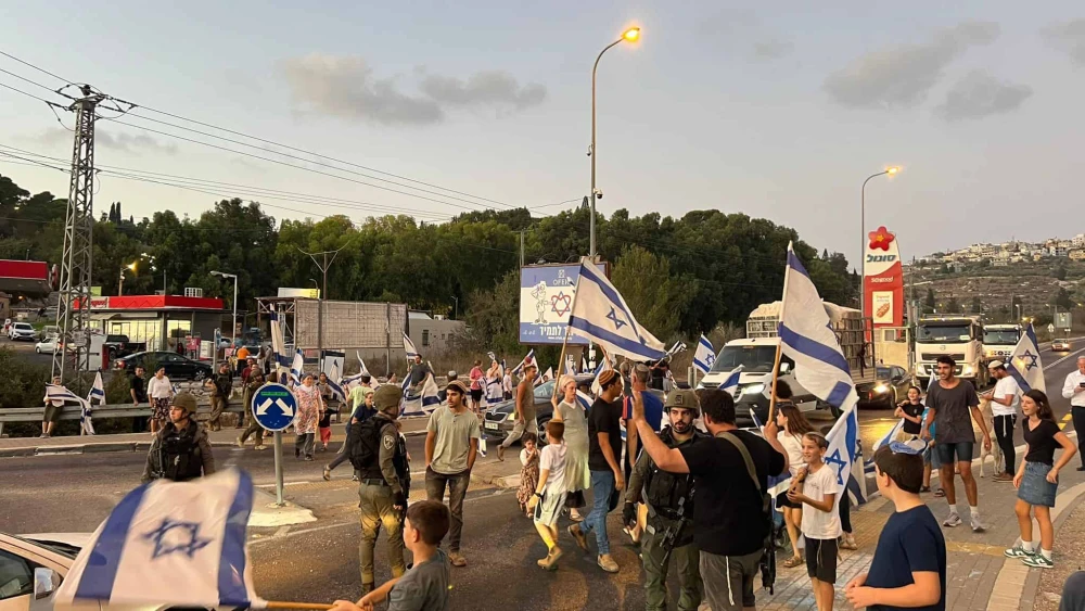 Residents of Kedumim, a Jewish community in Samaria, during a protest demanding a broad counterterrorism operation in the area, Sept. 3, 2024. Credit: Yesha Council.
