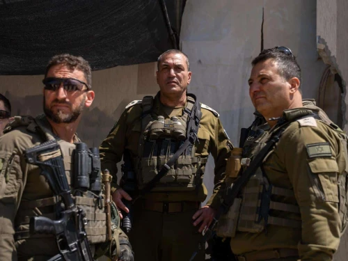 IDF Chief of Staff Lt. Gen. Eyal Zamir (center) and OC Southern Command Maj. Gen. Yaniv Asor (right) in the Gaza Strip, Aug. 27, 2025. Credit: IDF.