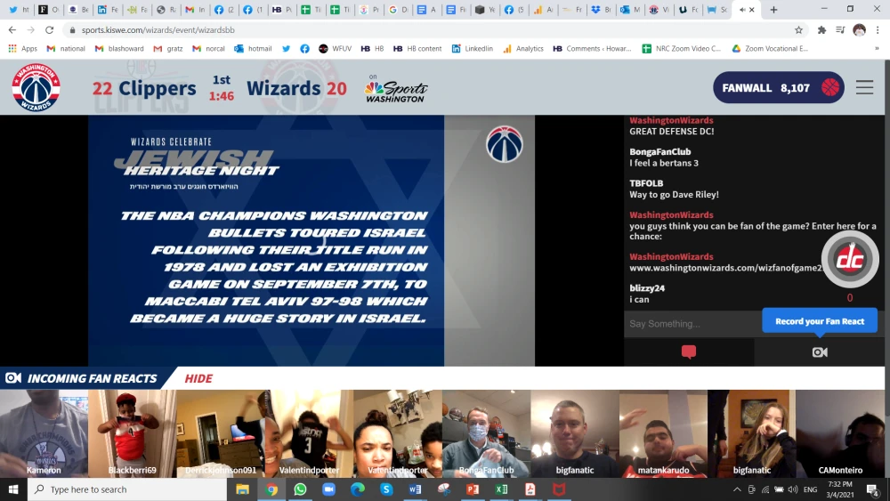 The virtual Jewish Heritage Night hosted by the Washington Wizards. Source: Screenshot.