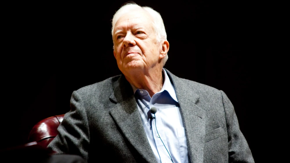 Former President Jimmy Carter speaks onstage at Emory University in Atlanta on Nov. 10, 2008. Credit: Nir Levy/Shutterstock.