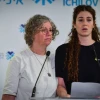 Family members of released hostage Keith Siegel hold a press conference at Tel Aviv Sourasky Medical Center (Ichilov Hospital), Feb. 3, 2025. Photo by Avshalom Sassoni/Flash90.