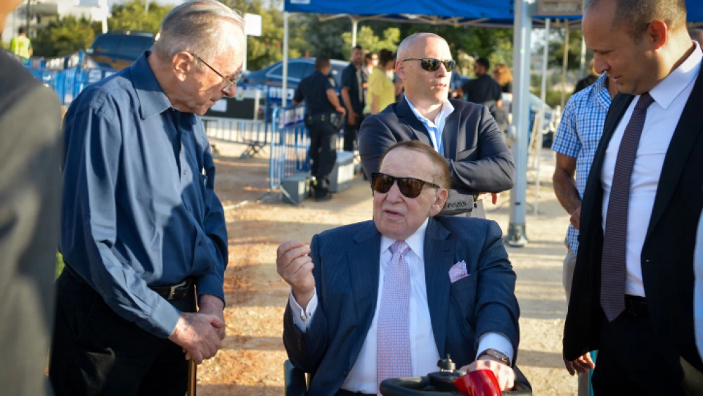 American businessman and investor Sheldon Adelson arrives at a dedication ceremony for a new Faculty of Medicine at Ariel University in the West Bank, on Aug. 19, 2018. Photo by Ben Dori/Flash90.