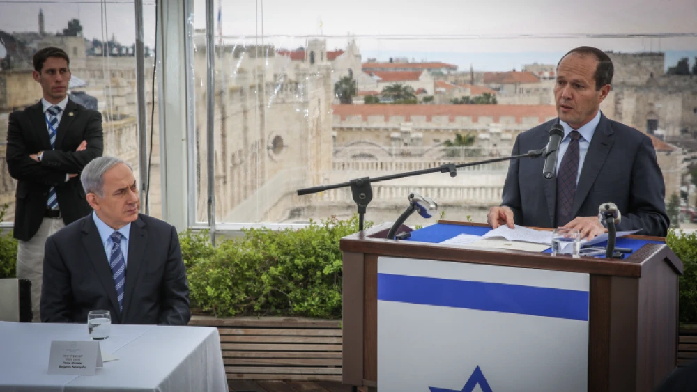 Israeli Prime Minister Benjamin Netanyahu and Jerusalem Mayor Nir Barkat hold a press conference at the Mamila Hotel in Jerusalem on Feb. 23, 2015. Photo by Hadas Parush/Flash90.