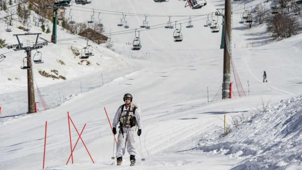 An Israeli soldier skis on snow-covered Mount Hermon in the Golan Heights in northern Israel on Jan. 21, 2019. Photo by Basel Awidat/Flash90.