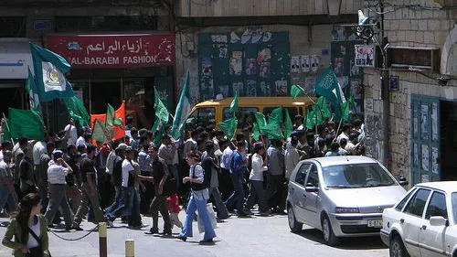 A rally in Bethlehem in support of Hamas. Credit: Soman via Wikimedia Commons.