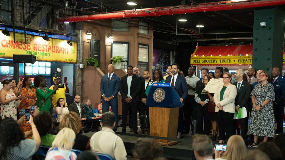 New York City Mayor Zohran Mamdani announces the “OPEN for Small Business” legislative package at La Bodega in the Bronx borough of New York City, on July 20, 2026. Credit: Michael Appleton/Mayoral Photography Office