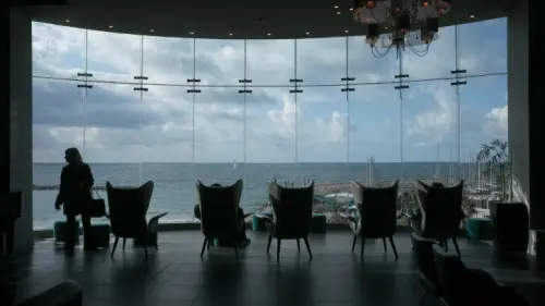 Evacuees from Kibbutz Nir Am at the Herods Tel Aviv Hotel, Jan. 3, 2024. Photo by Miriam Alster/Flash90.