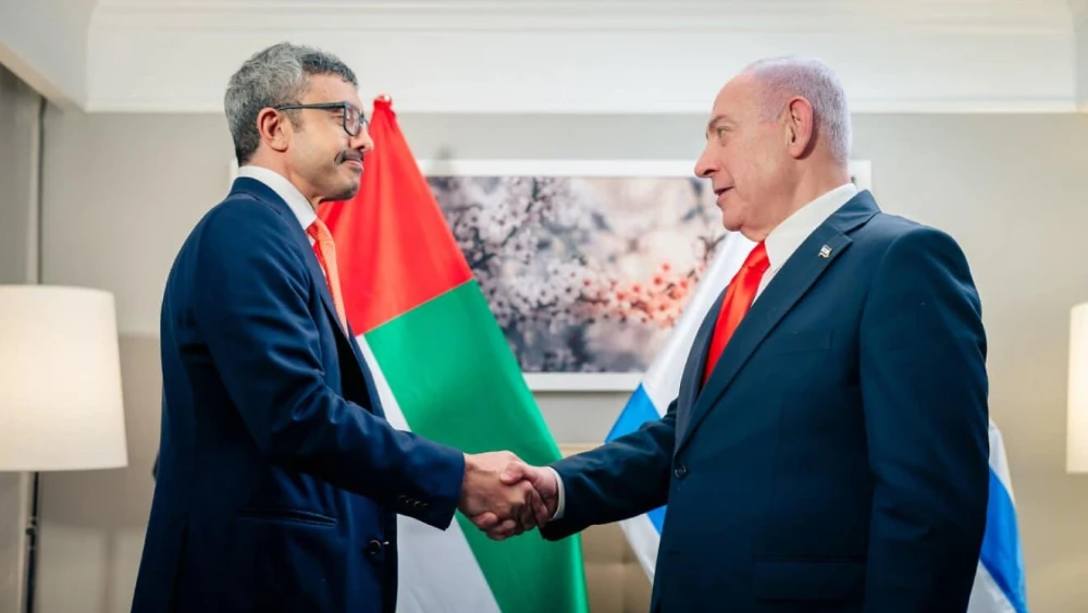 Israeli Prime Minister Benjamin Netanyahu meets with United Arab Emirates Foreign Minister Sheikh Abdullah bin Zayed Al Nahyan in New York, Sept. 26, 2025. Credit: UAE Foreign Ministry.