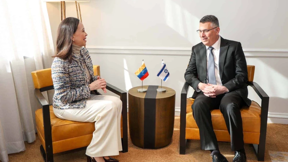 Venezuelan opposition leader María Corina Machado meets with Israeli Foreign Minister Gideon Sa’ar in Washington. D.C. on Feb. 3, 2026 to discuss Venezuela’s political future and ties with Israel. Source: @gidonsaar/X.